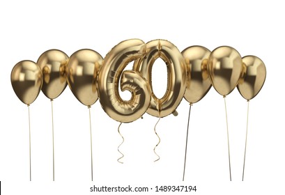 60th birthday gold balloon background. Happy Birthday. 3D Rendering - Powered by Shutterstock