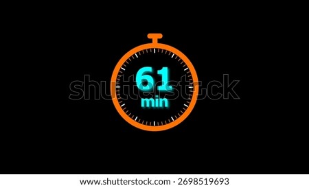 61 min clock illustration timer icon. timer 61 minutes countdown icon. motion graphic Clock 61 minute icon, blue background 4k illustration.