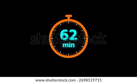 62 min clock illustration timer icon. timer 62 minutes countdown icon. motion graphic Clock 62 minute icon, blue background 4k illustration.
