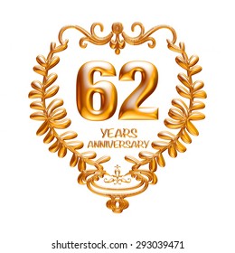 62 Years Anniversary Golden Wreath Isolated Stock Illustration ...