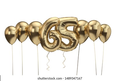 65th birthday gold balloon background. Happy Birthday. 3D Rendering
