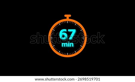 67 min clock illustration timer icon. timer 67 minutes countdown icon. motion graphic Clock 67 minute icon, blue background 4k illustration.