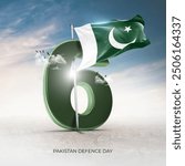 6th September Pakistan Defence Day Poster Design concept with grunge backgrounds and sunny clouds - 3D Render