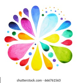 7 color of chakra mandala symbol concept, flower floral, watercolor painting hand drawn icon, illustration design sign, rain water drop splash