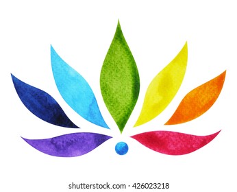 7 color of chakra sign symbol, colorful lotus flower, watercolor painting hand drawn, illustration design