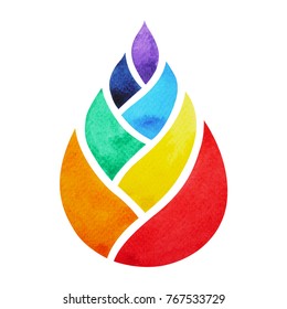 7 Color Of Chakra Symbol Concept, Flower Floral Leaf, Watercolor Painting Hand Drawn Icon Logo, Illustration Design Sign