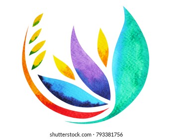 7 color of chakra symbol concept, flower floral leaf, watercolor painting hand drawn icon logo, illustration design sign