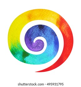 7 color of chakra symbol spiral concept, watercolor painting hand drawn icon logo, illustration design sign