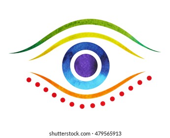 7 color of chakra symbol third eye concept, watercolor painting hand drawn icon logo, illustration design sign