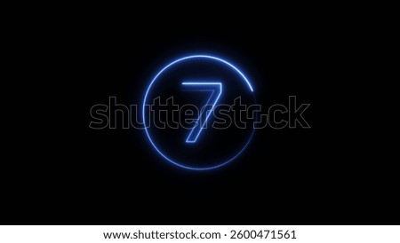 7 seconds countdown neon bright royal blue color 4k illustration on black background. loading royal blue color 4k illustration. 