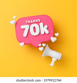 70 thousand followers social media thanks banner. 3D Rendering