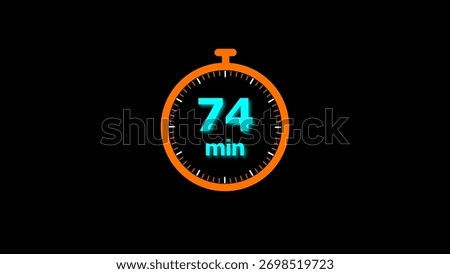 74 min clock illustration timer icon. timer 74 minutes countdown icon. motion graphic Clock 74 minute icon, blue background 4k illustration.