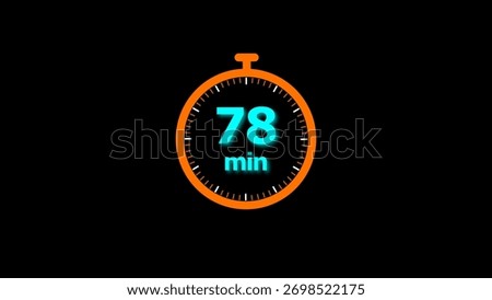 78 min clock illustration timer icon. timer 78 minutes countdown icon. motion graphic Clock 78 minute icon, blue background 4k illustration.