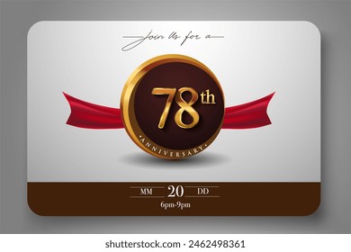 78th Anniversary Logo With Golden Ring And Red Ribbon Isolated on Elegant Background, Birthday Invitation Design And Greeting Card - Powered by Shutterstock