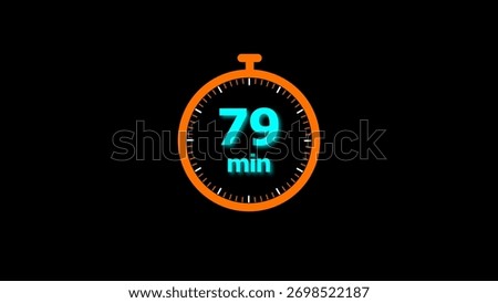 79 min clock illustration timer icon. timer 79 minutes countdown icon. motion graphic Clock 79 minute icon, blue background 4k illustration.