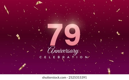 79th Anniversary celebration, 79 Anniversary celebration, Dark purple background, festive illustration,Realistic 3d sign, stars, Pink number with red ribbon 79 sparkling confetti, 79,80
 - Powered by Shutterstock