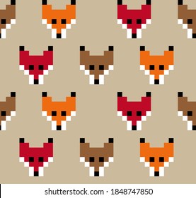 8 bits  pixel fox  seamless pattern  illustration
