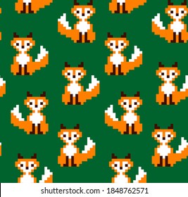 8 bits  pixel fox  seamless pattern  illustration