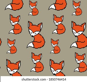 8 bits  pixel fox  seamless pattern   illustration