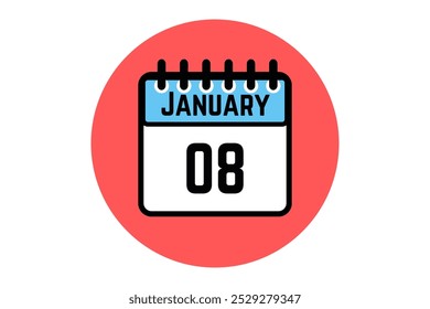 8 January. 8th january professional modern exclusive daily calendar design. Meeting schedule flat icon icon design. White, blue and red color paper. - Powered by Shutterstock