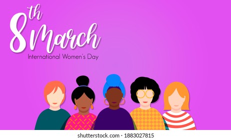 8 march women's day protest with violet and white background.
 - Powered by Shutterstock