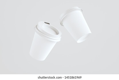 8 Oz. Paper Coffee Cup Mockup With Lid - Three Cups. 3D Illustration