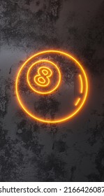 8 pool icon illustration with neon light effect on wall.