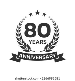 80 years anniversary laurel wreath logo or icon. Jubilee, birthday badge, label or emblem. 80th celebration design element. - Powered by Shutterstock