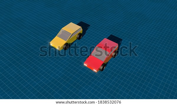 80s grid retro toy\
cars. 3d\
illustration