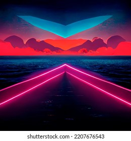 80's Neon Retro Futuristic Landscape