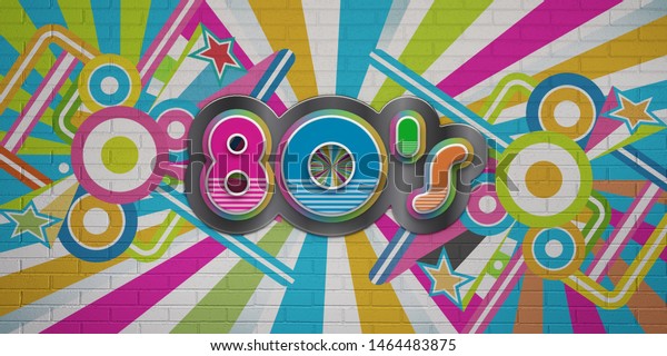 80s Party Illustration Banner 3d Render のイラスト素材