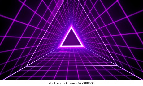 80's Retro Style Background With Triangle Grid Lights.