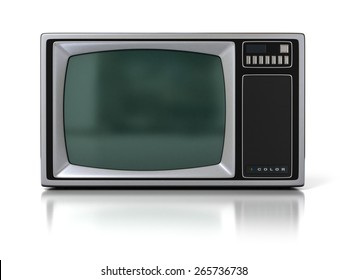 80s Vintage Portable Television Set (Color TV) Isolated On White Background. 3D Illustration