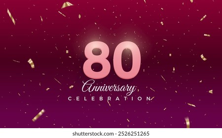 80th Anniversary celebration, 80 Anniversary celebration,Dark purple background, festive illustration, Realistic 3d sign, stars, Pink number with red ribbon 80 sparkling confetti, 80,81
 - Powered by Shutterstock