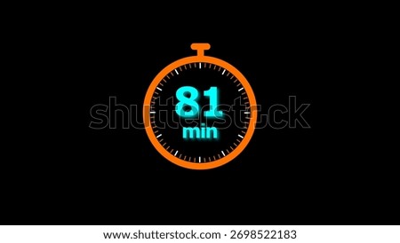 81 min clock illustration timer icon. timer 81 minutes countdown icon. motion graphic Clock 81 minute icon, blue background 4k illustration.