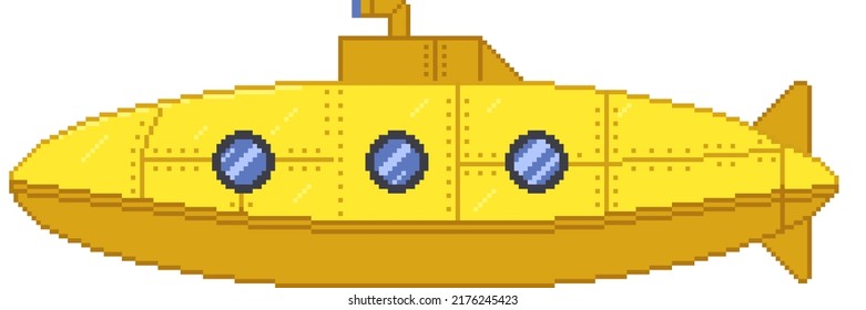 An 8-bit Cartoon Pixel-art Retro-styled Illustration Of A Cute Yellow Submarine