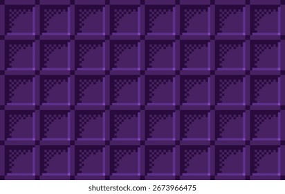 8-bit pixel art background featuring a pattern of purple color blocks with dark shading at with inner square. Ideas for retro game environments, digital art, assets for game, background, wallpaper
