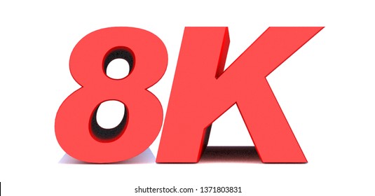 8k or 8000 thank you 3d word on white background. 3d illustration for Social Network friends or followers, likes