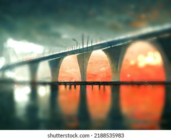 8K Blur matte painting bridge over river  Water color abstract drawing bridge over lake  Blur background for vfx  post movie production  this image has been deliberately blurred   out focus