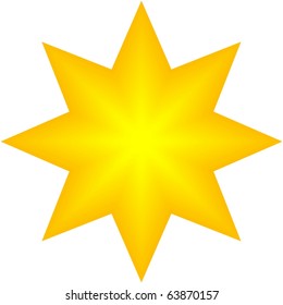 8-pointed, eight-pointed star yellow star isolated on a white background.