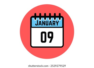 9 January. 9th january professional modern exclusive daily calendar design. Meeting schedule flat icon icon design. White, blue and red color paper. - Powered by Shutterstock