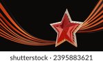 9 May. Victory Day. Red star and ribbon of Saint George 3d. Isolated background