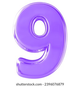 9 Number 3D Render With White Background