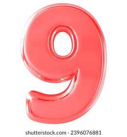 9 Number 3D Render With White Background