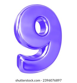 9 Number 3D Render With White Background