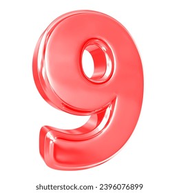 9 Number 3D Render With White Background
