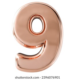 9 Number 3D Render With White Background