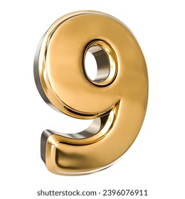 9 Number 3D Render With White Background