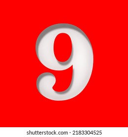 9 Number Nine White On Red Background 3d Rendering