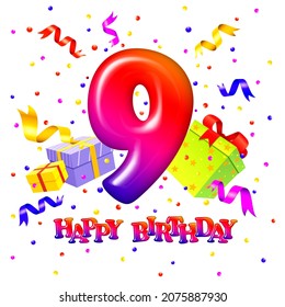 9 Year Happy Birthday Celebration Background Stock Illustration ...